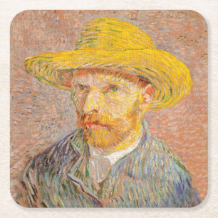 Zelfportret van Vincent Van Gogh met strohoed Kartonnen Onderzetters