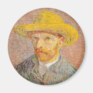 Zelfportret van Vincent Van Gogh met strohoed Magneet