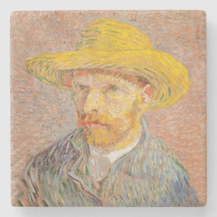 Zelfportret van Vincent Van Gogh met strohoed Stenen Onderzetter