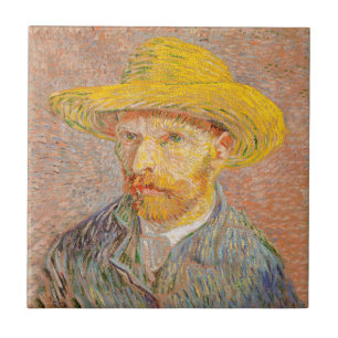 Zelfportret van Vincent Van Gogh met strohoed Tegeltje