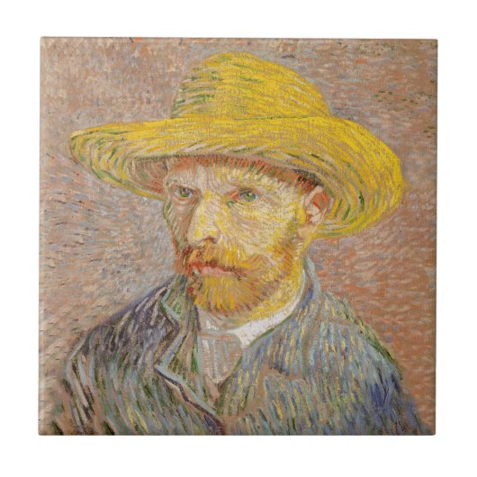 Zelfportret van Vincent Van Gogh met strohoed Tegeltje (Voorkant)