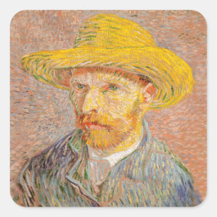 Zelfportret van Vincent Van Gogh met strohoed Vierkante Sticker