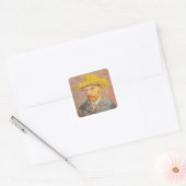 Zelfportret van Vincent Van Gogh met strohoed Vierkante Sticker (Envelop)