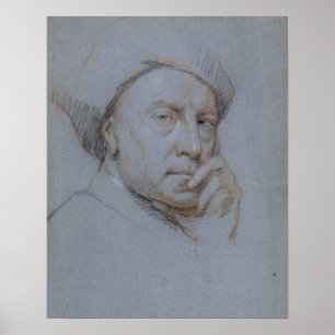 Zelfportret (zwart, rood en wit krijt op blauw) poster