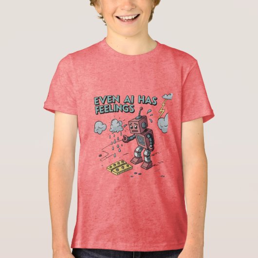 Zelfs AI heeft gevoelens - Grappig Trieste Robot R Tri-Blend Shirt (Voorkant)