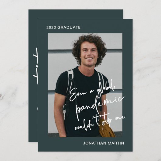 Zelfs een Pandemische One Photo Blue Graduparty Kaart (Voorkant / Achterkant)