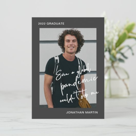 Zelfs een Pandemische One Photo Grey Graduparty Kaart (Staand voorkant)