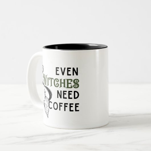 Zelfs heksen hebben koffie nodig tweekleurige koffiemok (Voorkant links)