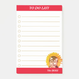 Zelfs honden met zonnebloem op rode en witte taken post-it® notes