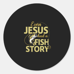 Zelfs Jezus Had Een Visverhaal Grappige Vissen Ronde Sticker