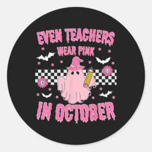 Zelfs leraren Draag roze in oktober Halloween Brea Ronde Sticker
