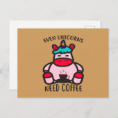 Zelfs Unicorns hebben koffie nodig Funny Pink Unic Briefkaart (Voorkant / Achterkant)