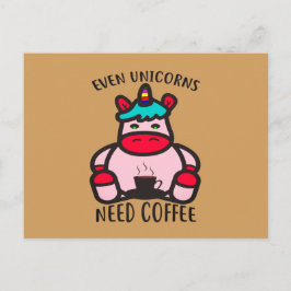 Zelfs Unicorns hebben koffie nodig Funny Pink Unic Briefkaart