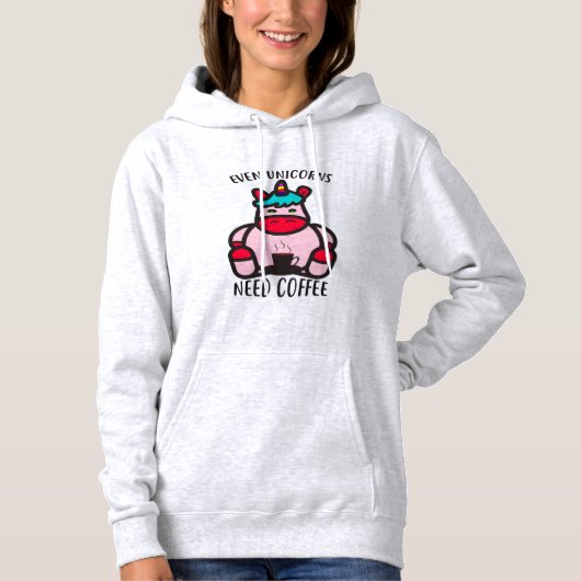 Zelfs Unicorns hebben koffie nodig Funny Pink Unic Hoodie (Voorkant)