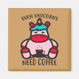 Zelfs Unicorns hebben koffie nodig Funny Pink Unic Magneet