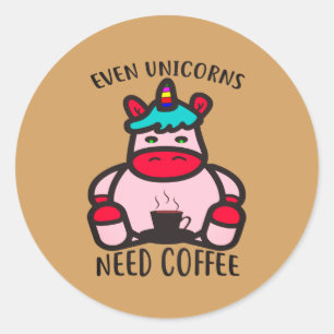 Zelfs Unicorns hebben koffie nodig Funny Pink Unic Ronde Sticker
