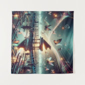 Zelfspelende piano in een surrealistisch meerlands wandkleed (Voorkant (horizontaal))