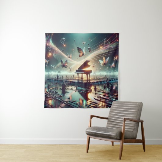 Zelfspelende piano in een surrealistisch meerlands wandkleed (In situ)