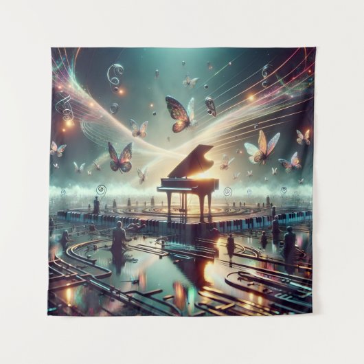 Zelfspelende piano in een surrealistisch meerlands wandkleed (Voorkant)