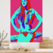 Zelfverzekerd rood bikinimeisje poster (Keuken)
