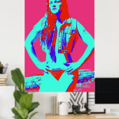 Zelfverzekerd rood bikinimeisje poster (Thuiskantoor)