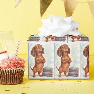 Zelfverzekerde Dachshund met Leuke Boeken Cadeaupapier