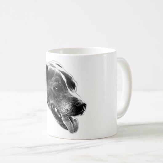 Zelfverzekerde glimlach Pitbull Mix Portret Mok (Voorkant rechts)