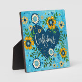 Zelfverzekerde Inspirerend Hart Bloem Blauw Fotoplaat (Voorkant)