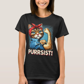 Zelfverzekerde Kat "PURRSIST!" Retro Design T-shirt