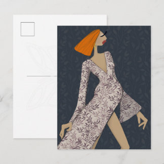 Zelfverzekerde Vrouw Elegante Glam Mode Kunst Ansi Briefkaart