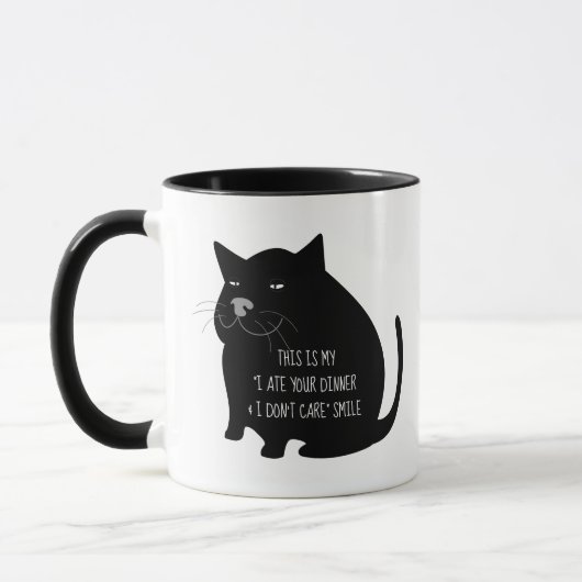 Zelfvoldane Vette Zwarte Kat Grappige Quote Mok (Links)
