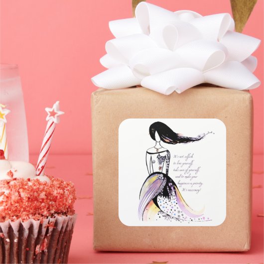 Zelfzorg inspirerend geïllustreerde dame citaat vierkante sticker (Feest)