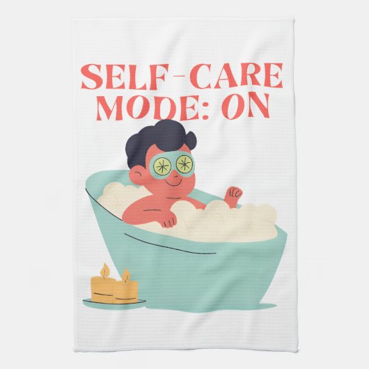 Zelfzorgmodus: AAN – Schattige & Grappig Cartoon B Theedoek (Verticaal)