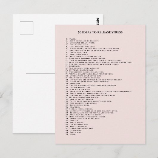 Zelfzorgmotivatie wazig roze briefkaart (Voorkant / Achterkant)