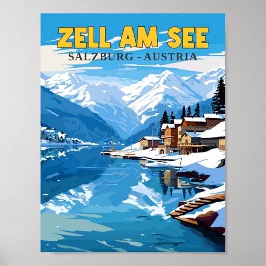 Zell am See Oostenrijk vintage reisillustratie Poster (Voorkant)