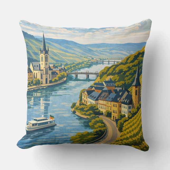 Zell Duitsland Vintage Reis Kunst Kussen (Voorkant)