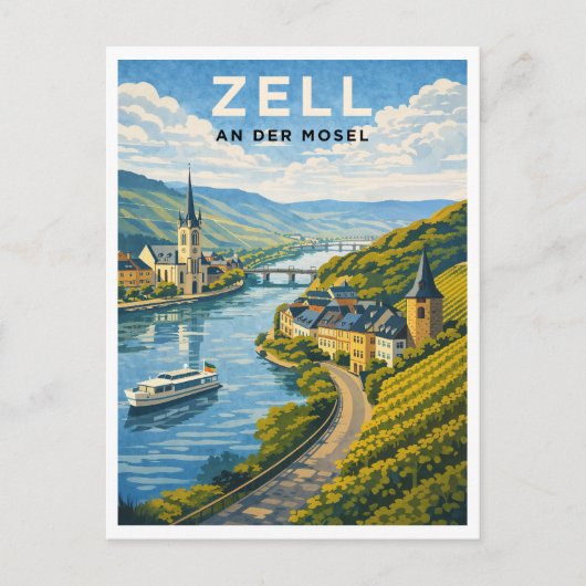 Zell Germany Vintage Travel Art Briefkaart (Voorkant)