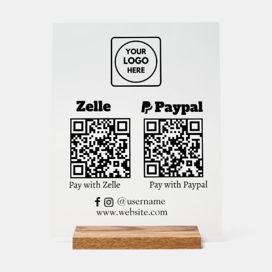 Zelle PayPal | QR-code scannen om zakelijk logo te Acryl Bord (Voorkant)