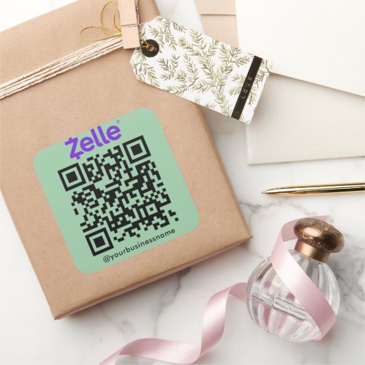 Zelle QR Code Betaling Scan naar Betalen Mint Groe Vierkante Sticker (Geschenken)