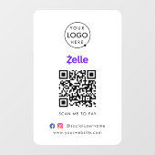 Zelle QR-code betaling | Scan om het bedrijfslogo  Raamsticker (Vel)