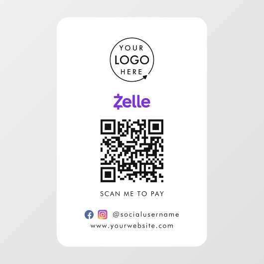 Zelle QR-code betaling | Scan om het bedrijfslogo Raamsticker (Vel)