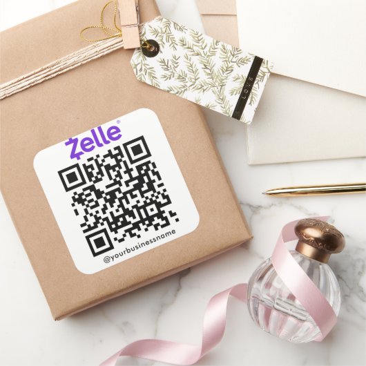 Zelle QR Code Betaling Scannen naar Betalen Wit Vierkante Sticker (Geschenken)