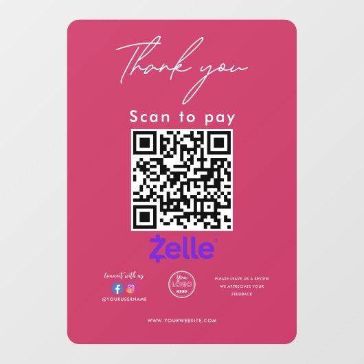 Zelle QR Code Logo Bedankt Scan to Pay Raamsticker (Vel)