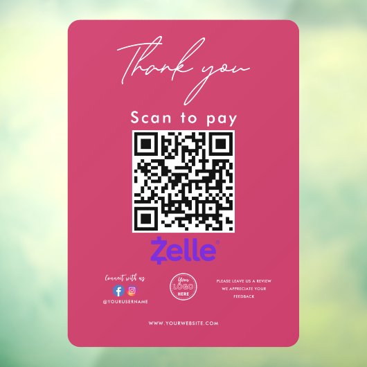 Zelle QR Code Logo Bedankt Scan to Pay Raamsticker (Vel 3)