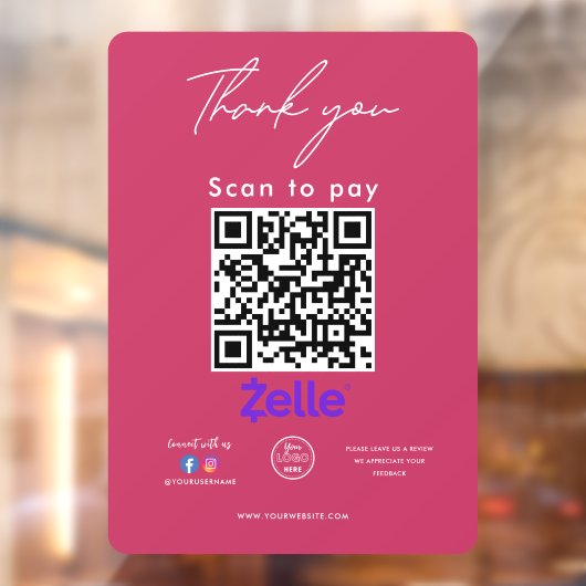 Zelle QR Code Logo Bedankt Scan to Pay Raamsticker (Vel 2)
