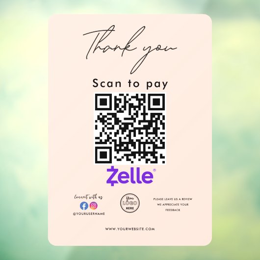 Zelle QR Code Logo Bedankt Scan to Pay Raamsticker (Vel 3)