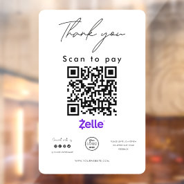Zelle QR Code Logo Scan to Pay Hartelijk dank Raamsticker