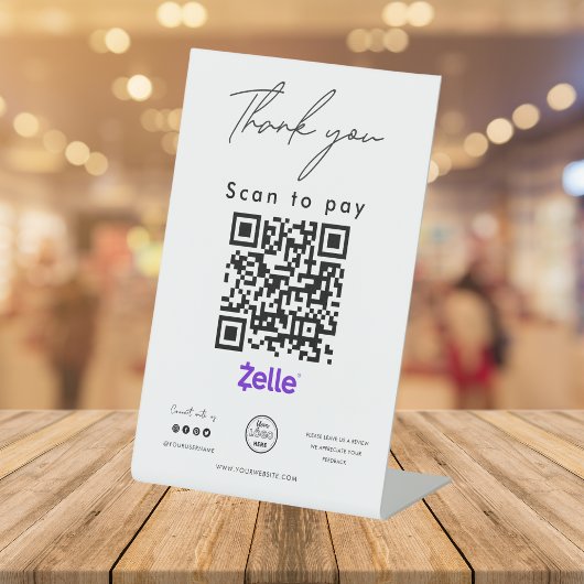 Zelle QR Code Logo Scan to Pay Hartelijk dank Reclamebord Met Voetstuk