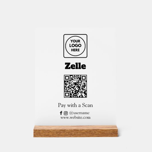 Zelle QR-code | Scan-to-Pay Aangepast Zakelijk Log Acryl Bord (Voorkant)