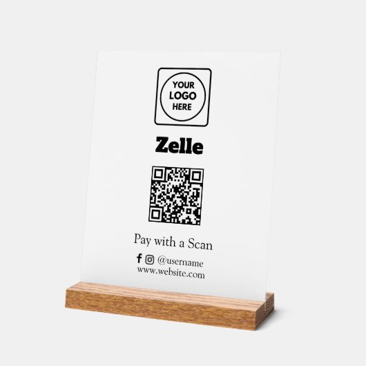 Zelle QR Code | Scan-to-Pay Custom Business Logo Acryl Bord (Hoek)